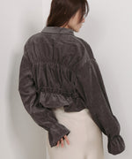 コーデュロイシャーリングリボンショートブラウス