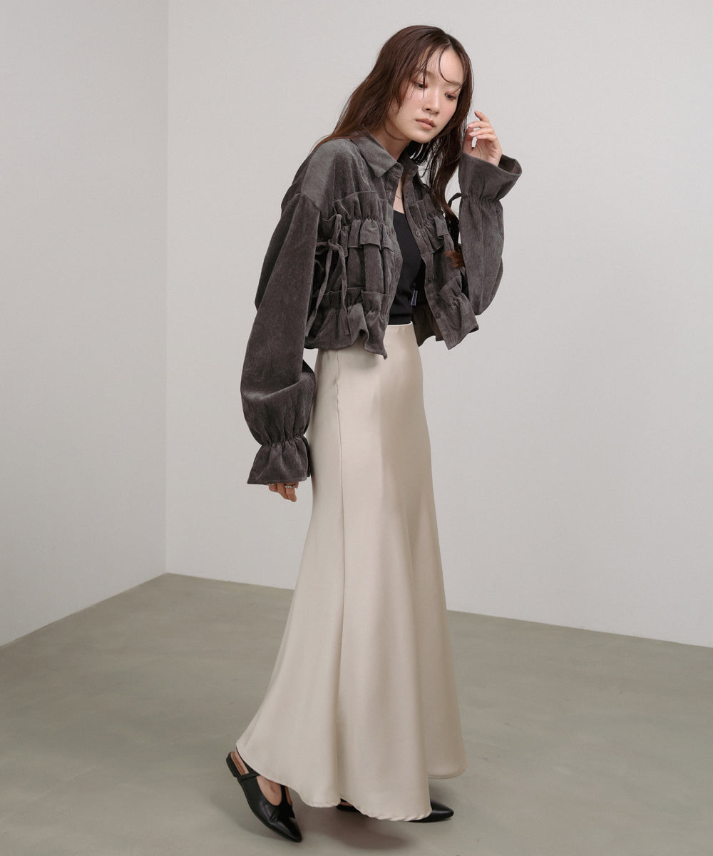 コーデュロイシャーリングリボンショートブラウス