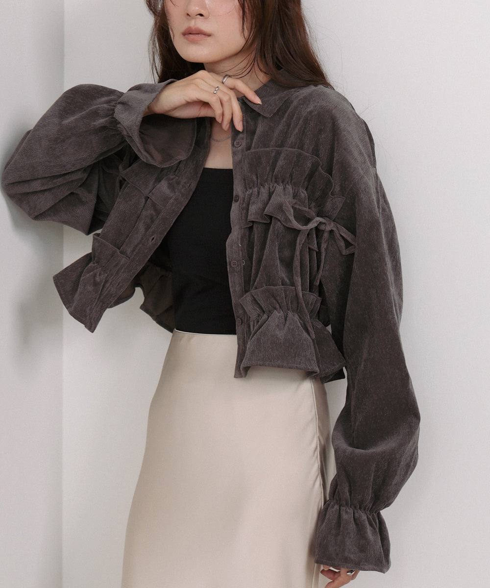 コーデュロイシャーリングリボンショートブラウス