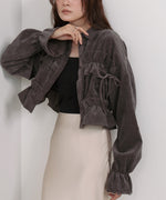 コーデュロイシャーリングリボンショートブラウス