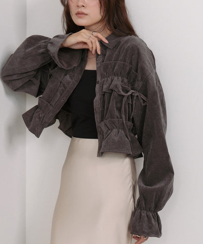 コーデュロイシャーリングリボンショートブラウス
