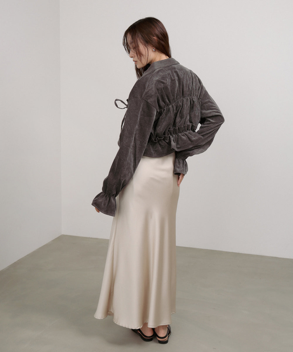 コーデュロイシャーリングリボンショートブラウス