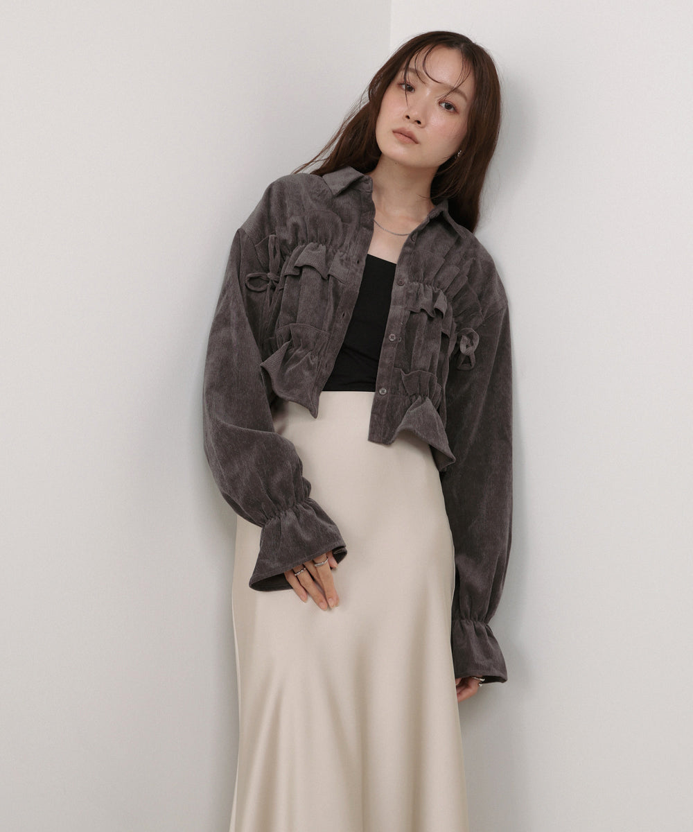 コーデュロイシャーリングリボンショートブラウス