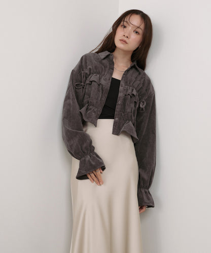 コーデュロイシャーリングリボンショートブラウス