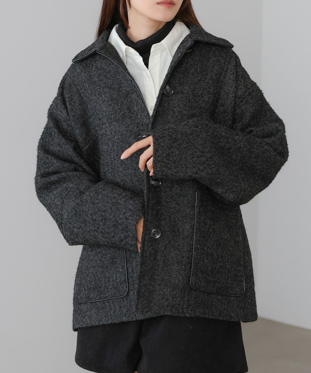 ヘリンボーンツイードカバーオールジャケット