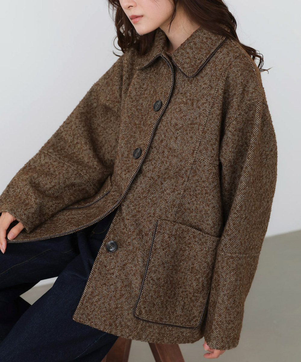 ヘリンボーンツイードカバーオールジャケット