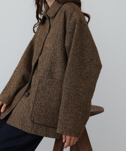 ヘリンボーンツイードカバーオールジャケット