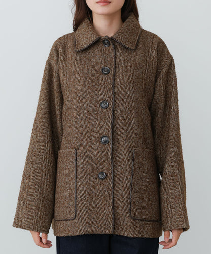 ヘリンボーンツイードカバーオールジャケット