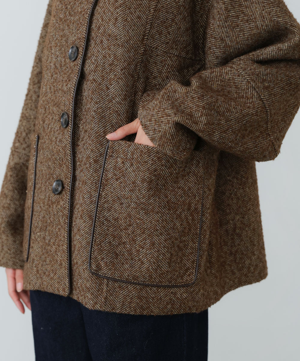 ヘリンボーンツイードカバーオールジャケット