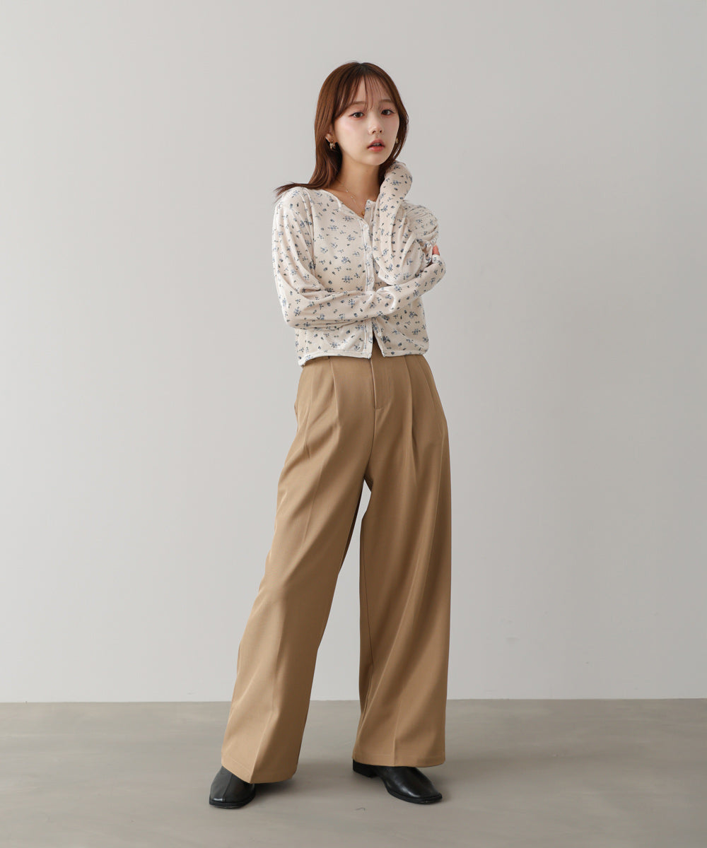 ベロアフラワープリントカーディガントップス