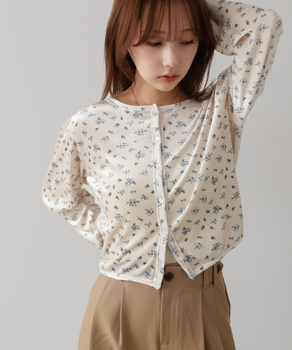 ベロアフラワープリントカーディガントップス