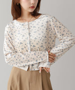 ベロアフラワープリントカーディガントップス