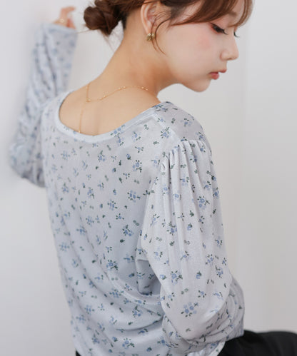 ベロアフラワープリントカーディガントップス