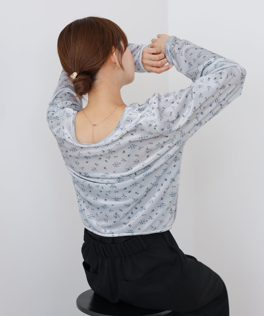 ベロアフラワープリントカーディガントップス