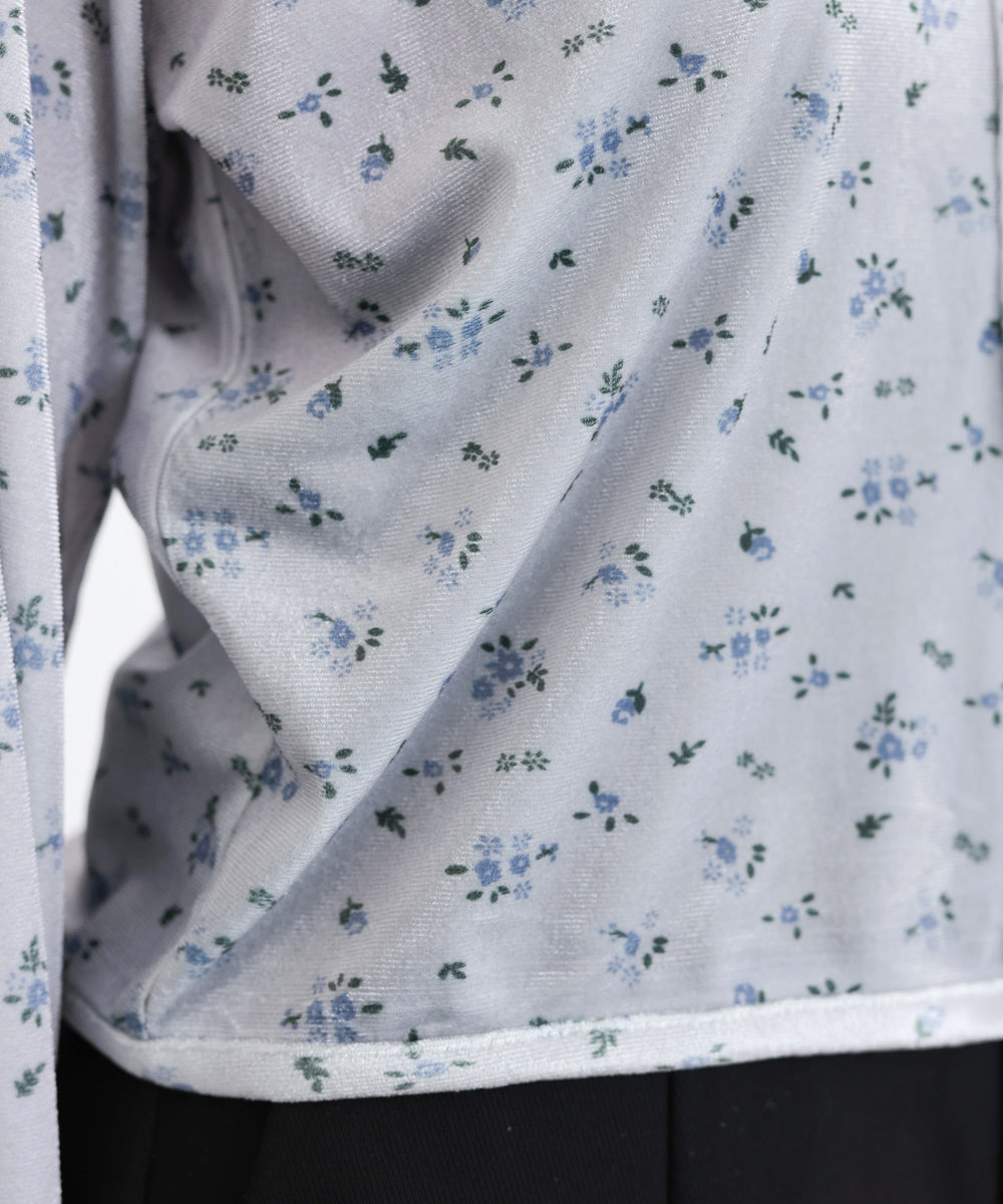 ベロアフラワープリントカーディガントップス