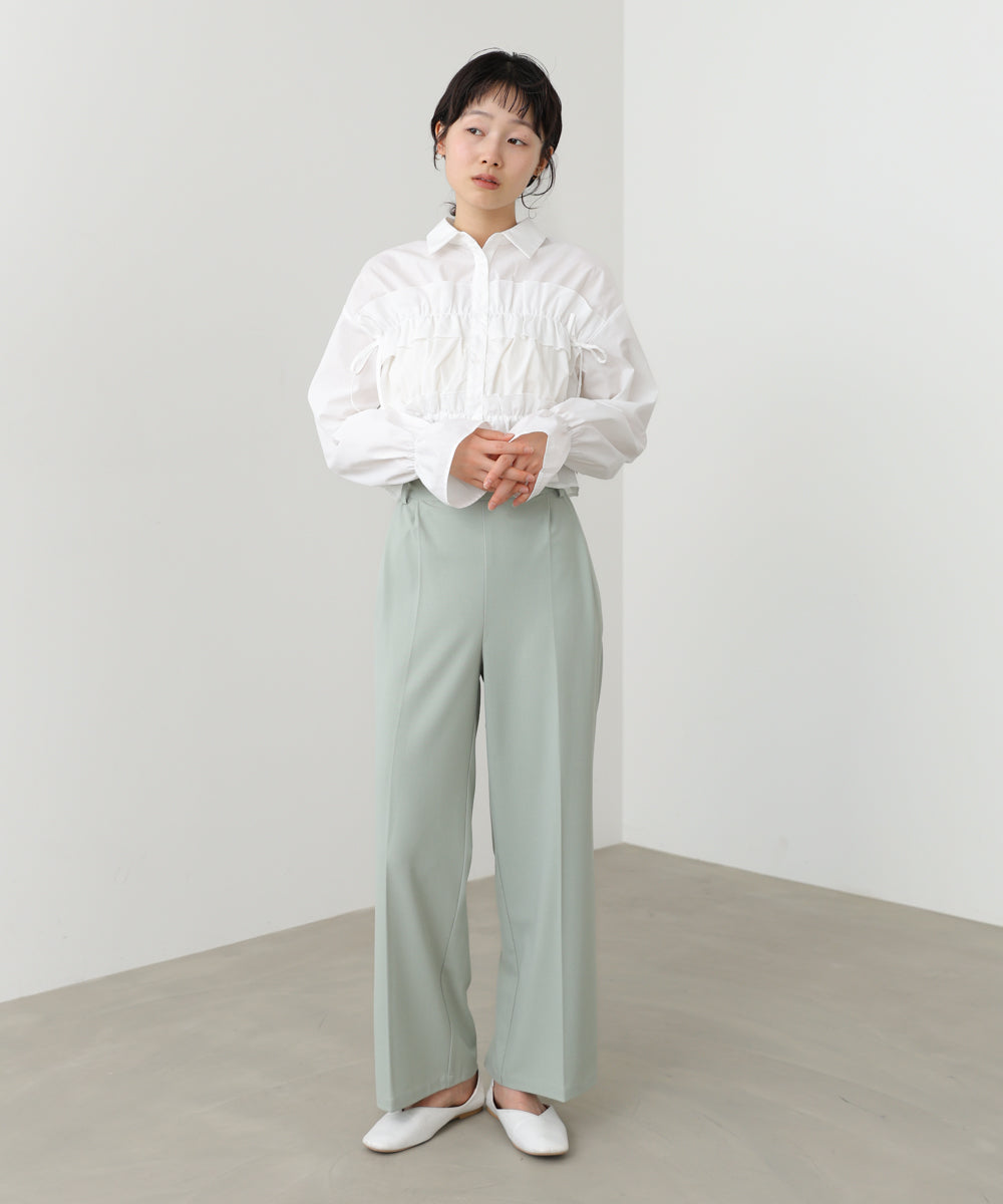 シャーリングリボンショートブラウス