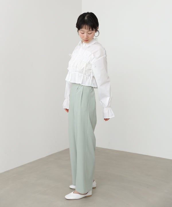 シャーリングリボンショートブラウス