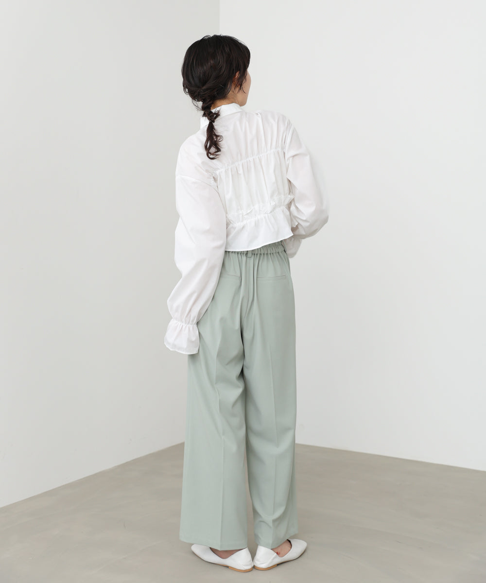 シャーリングリボンショートブラウス