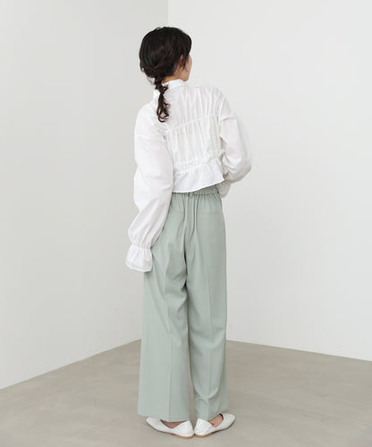 シャーリングリボンショートブラウス