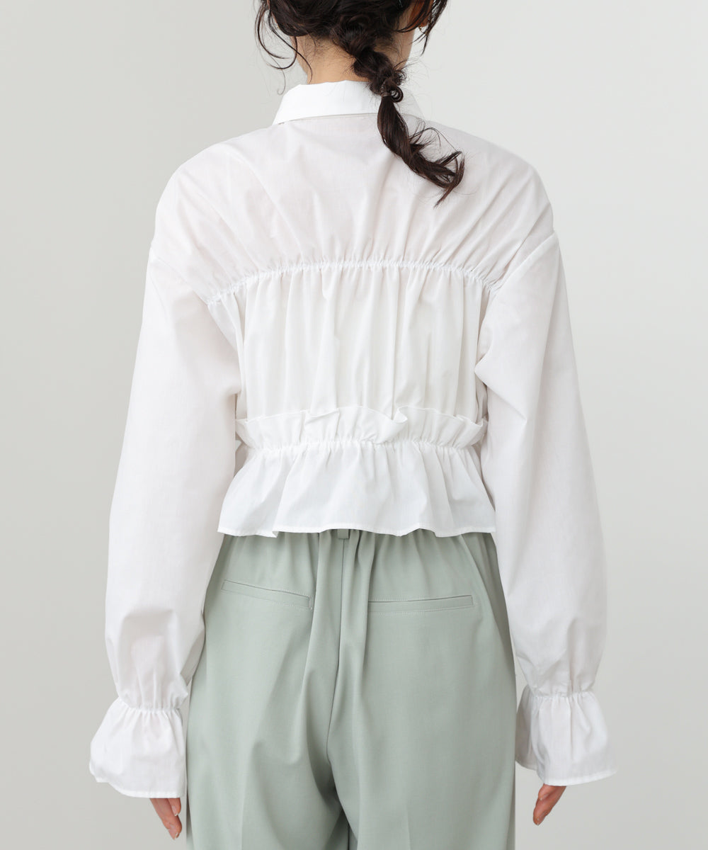シャーリングリボンショートブラウス