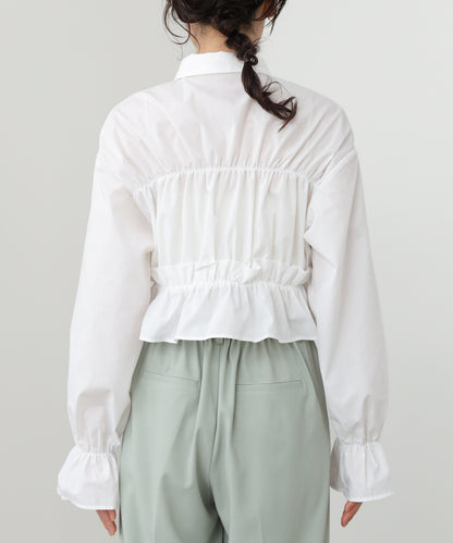 シャーリングリボンショートブラウス