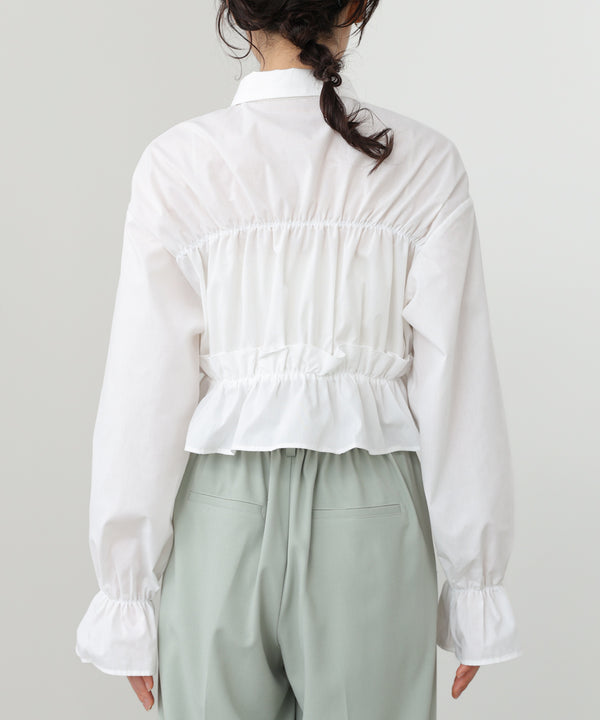 シャーリングリボンショートブラウス