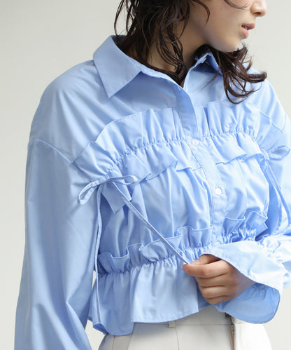 シャーリングリボンショートブラウス