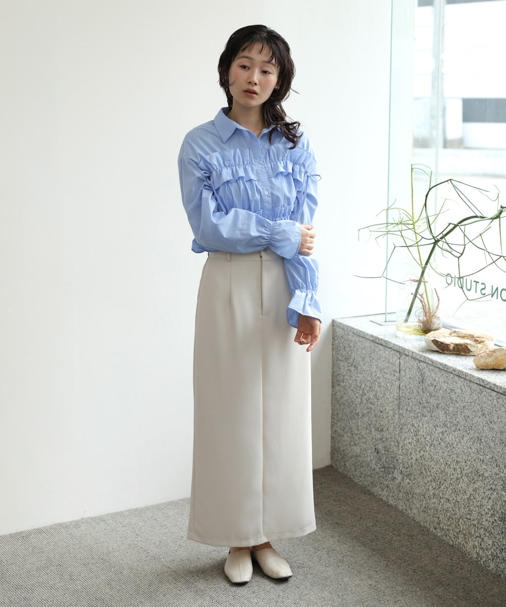 シャーリングリボンショートブラウス