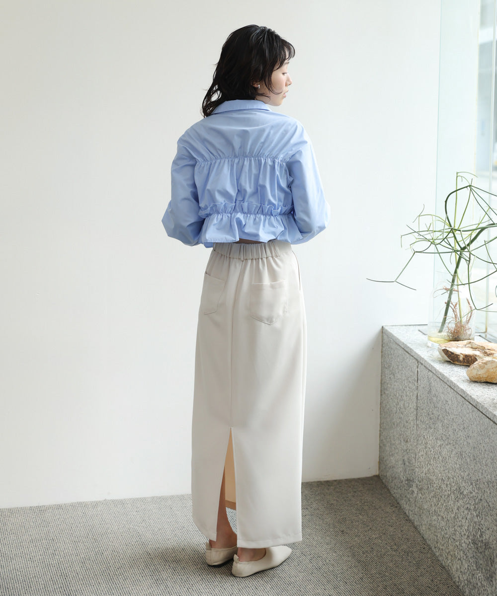 シャーリングリボンショートブラウス