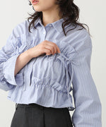 シャーリングリボンショートブラウス