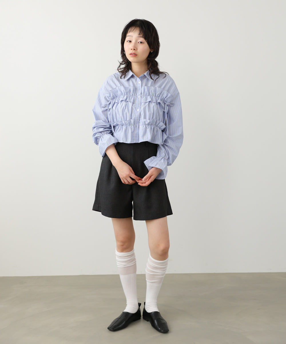 シャーリングリボンショートブラウス
