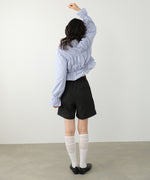 シャーリングリボンショートブラウス