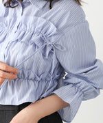 シャーリングリボンショートブラウス