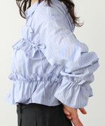 シャーリングリボンショートブラウス