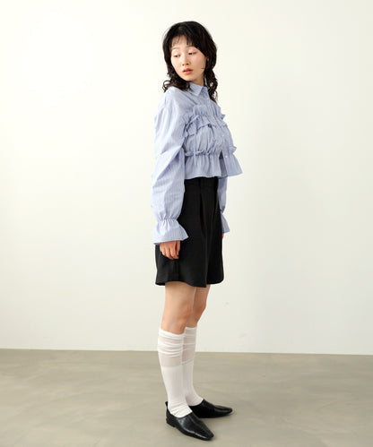 シャーリングリボンショートブラウス