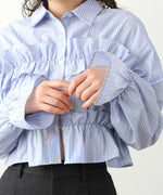 シャーリングリボンショートブラウス