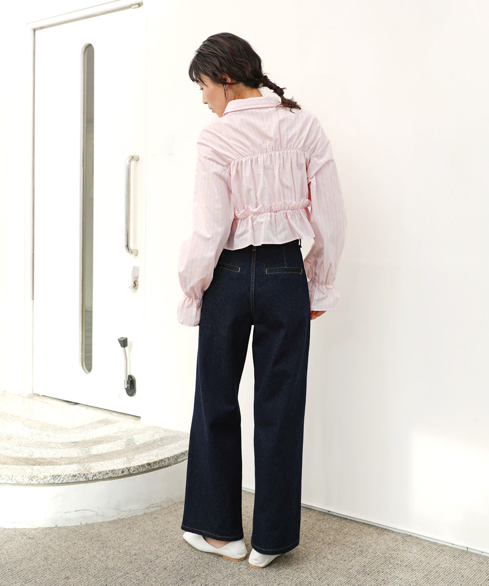 シャーリングリボンショートブラウス