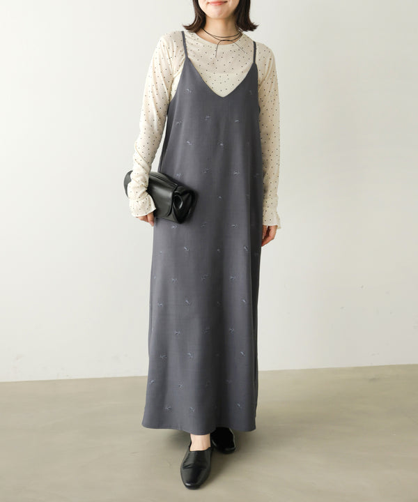 【Dセット】秋のコーデセット【刺繍バックリボンキャミワンピ＆シアードットカットソー】