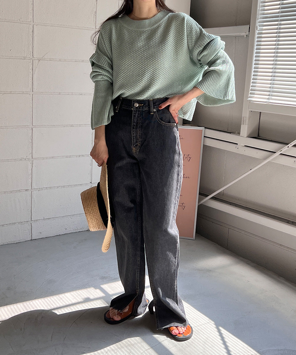 FLARE SLEEVE SHORT KNIT