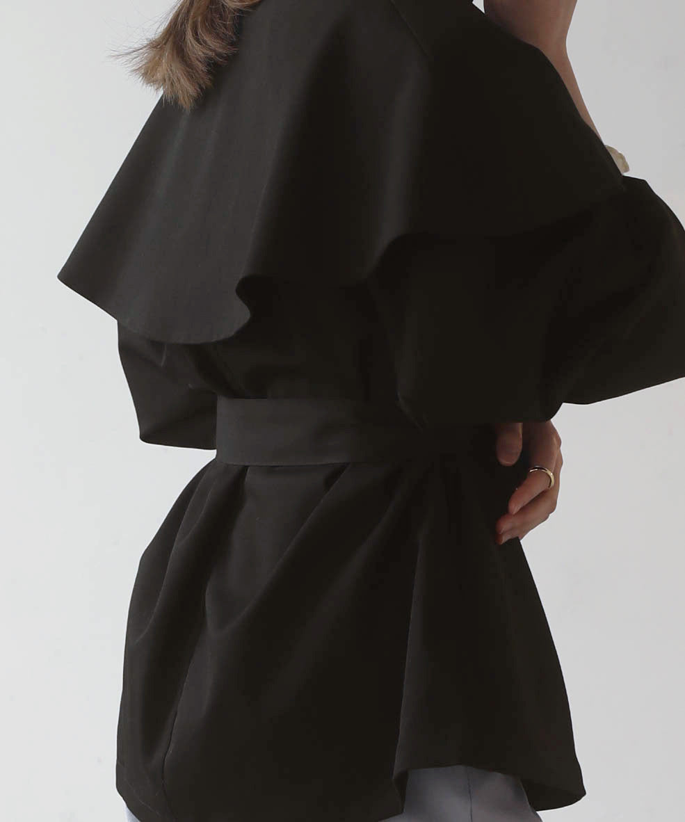 BIG COLLAR RUFFLED SHORT COAT
