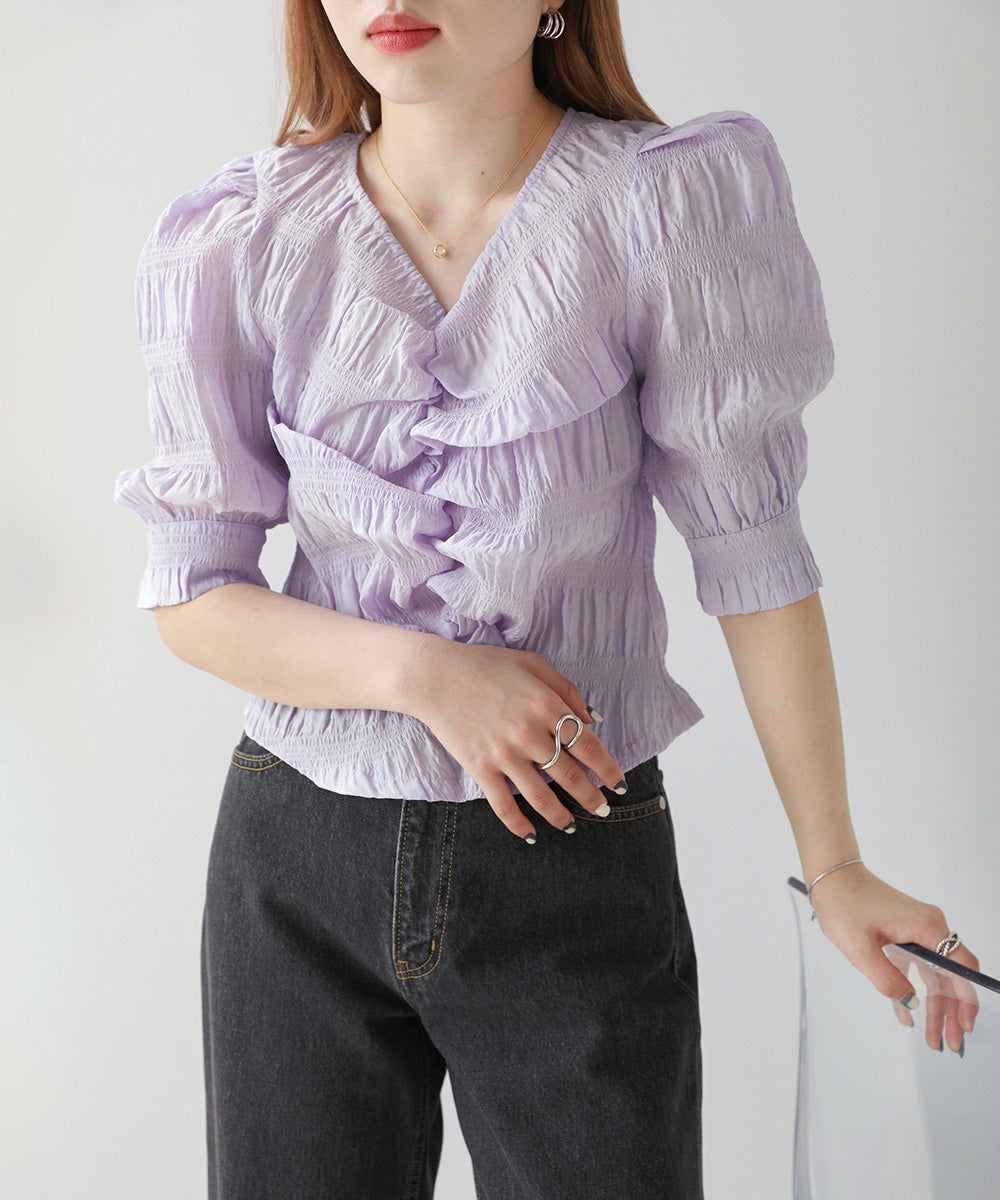 PUFF SLEEVE RUCHED BLOUSE
