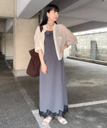 【夏のコーデセットC】裾レース付きキャミワンピース＆シアーショートシャツブラウス SET