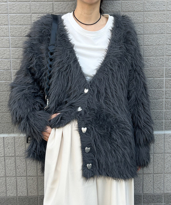 【選べる着丈】前後2WAYハートボタンシャギーニットカーディガン