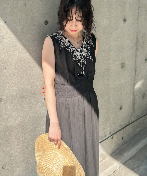 【選べるサイズ展開】スカラップ刺繍ウエストギャザーワンピース