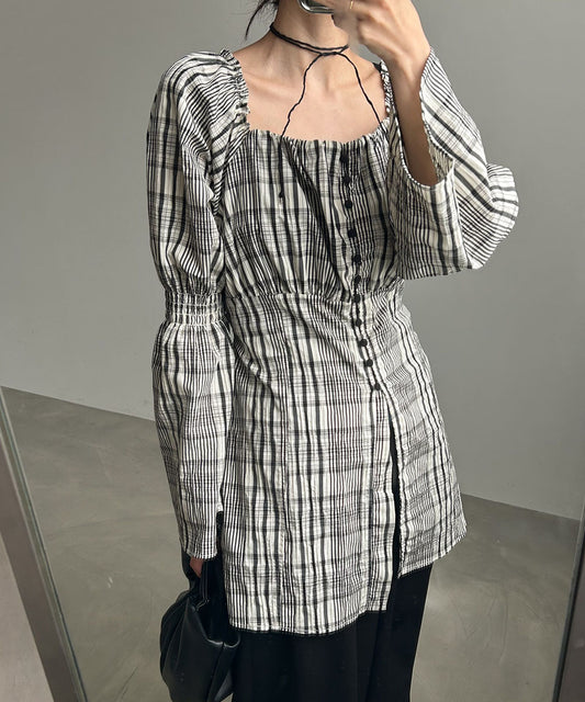 チェック前開きビスチェ風チュニック