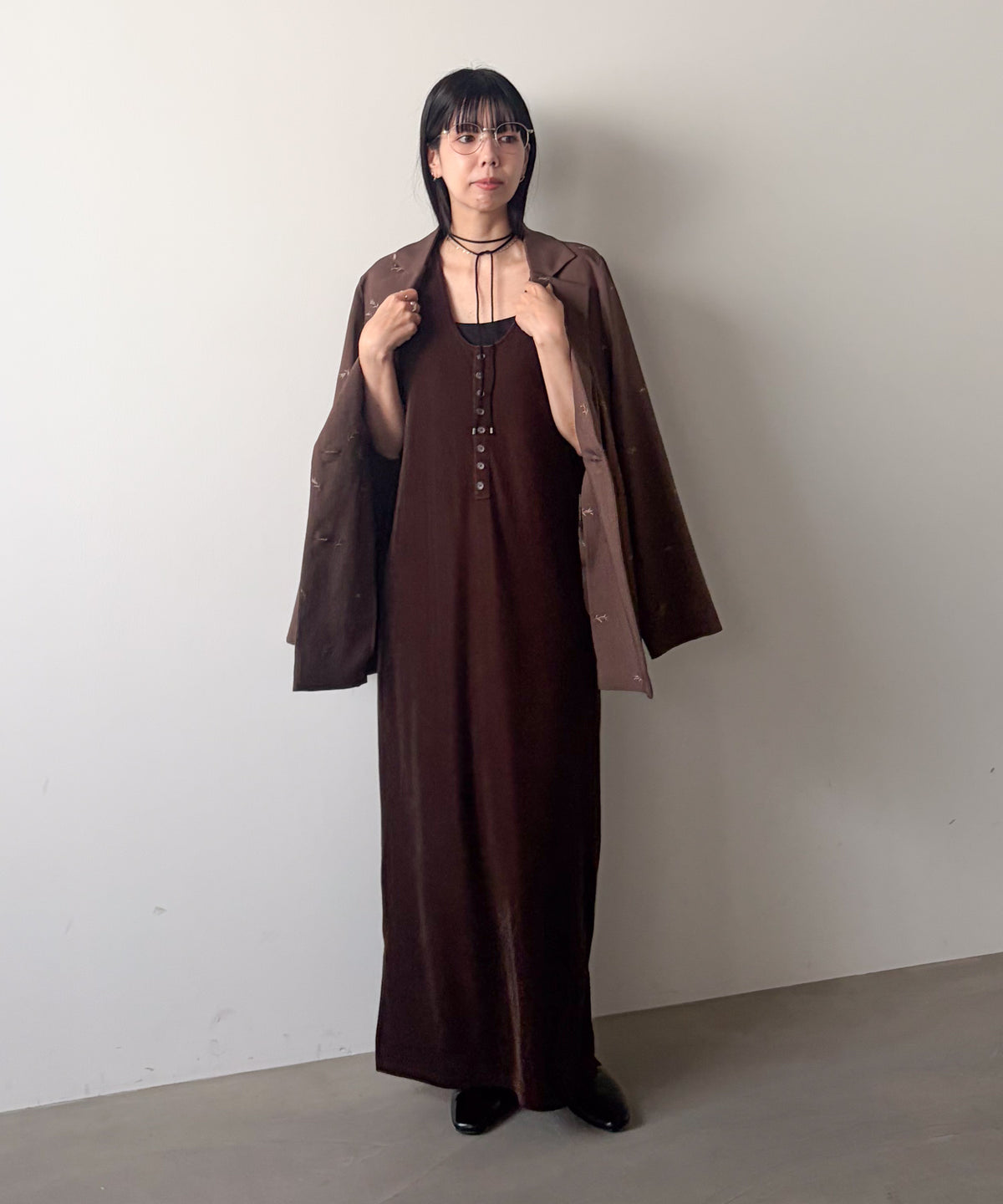 【Aセット】秋のコーデセット【刺繍シャツジャケット＆シアーベロアワンピース】