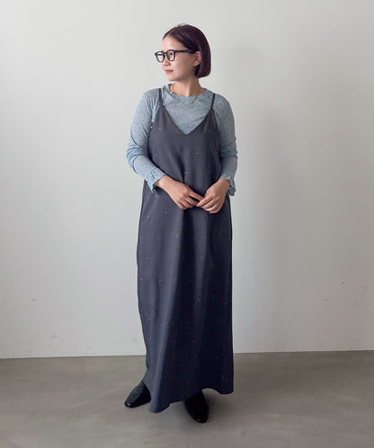 【Dセット】秋のコーデセット【刺繍バックリボンキャミワンピ＆シアードットカットソー】