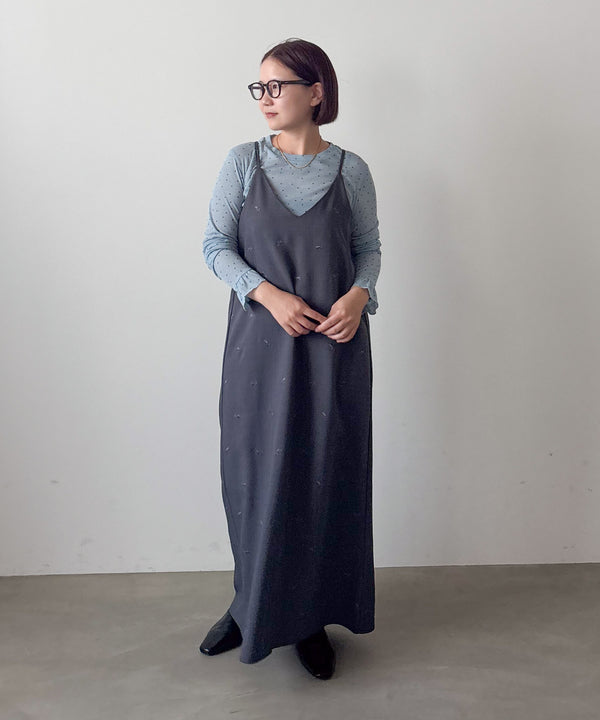 【Dセット】秋のコーデセット【刺繍バックリボンキャミワンピ＆シアードットカットソー】