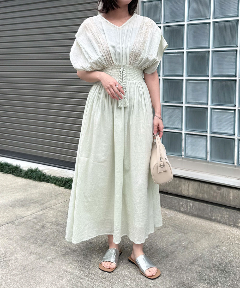 フロント刺繍ウエストシャーリングワンピース