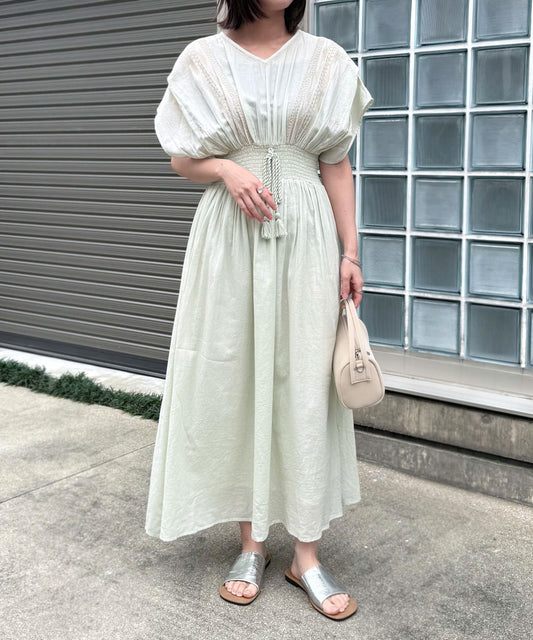 フロント刺繍ウエストシャーリングワンピース